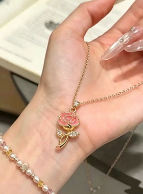 新款甜美百搭玫瑰花吊坠锁骨链