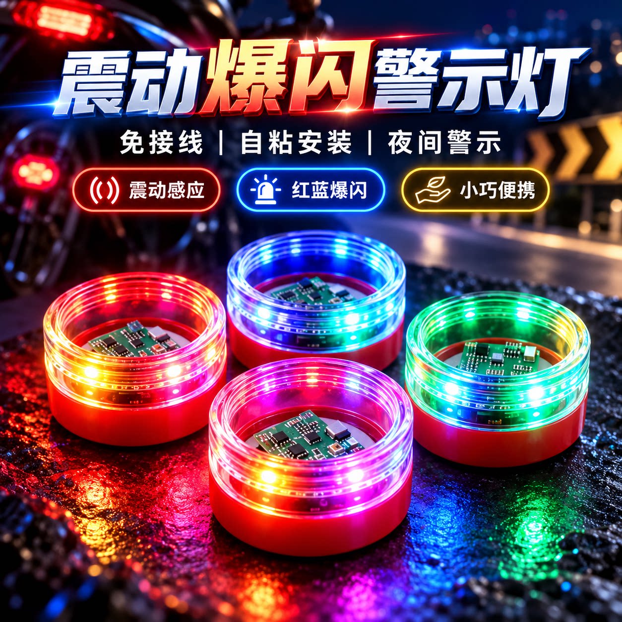 电动车摩托车防追尾震动爆闪灯