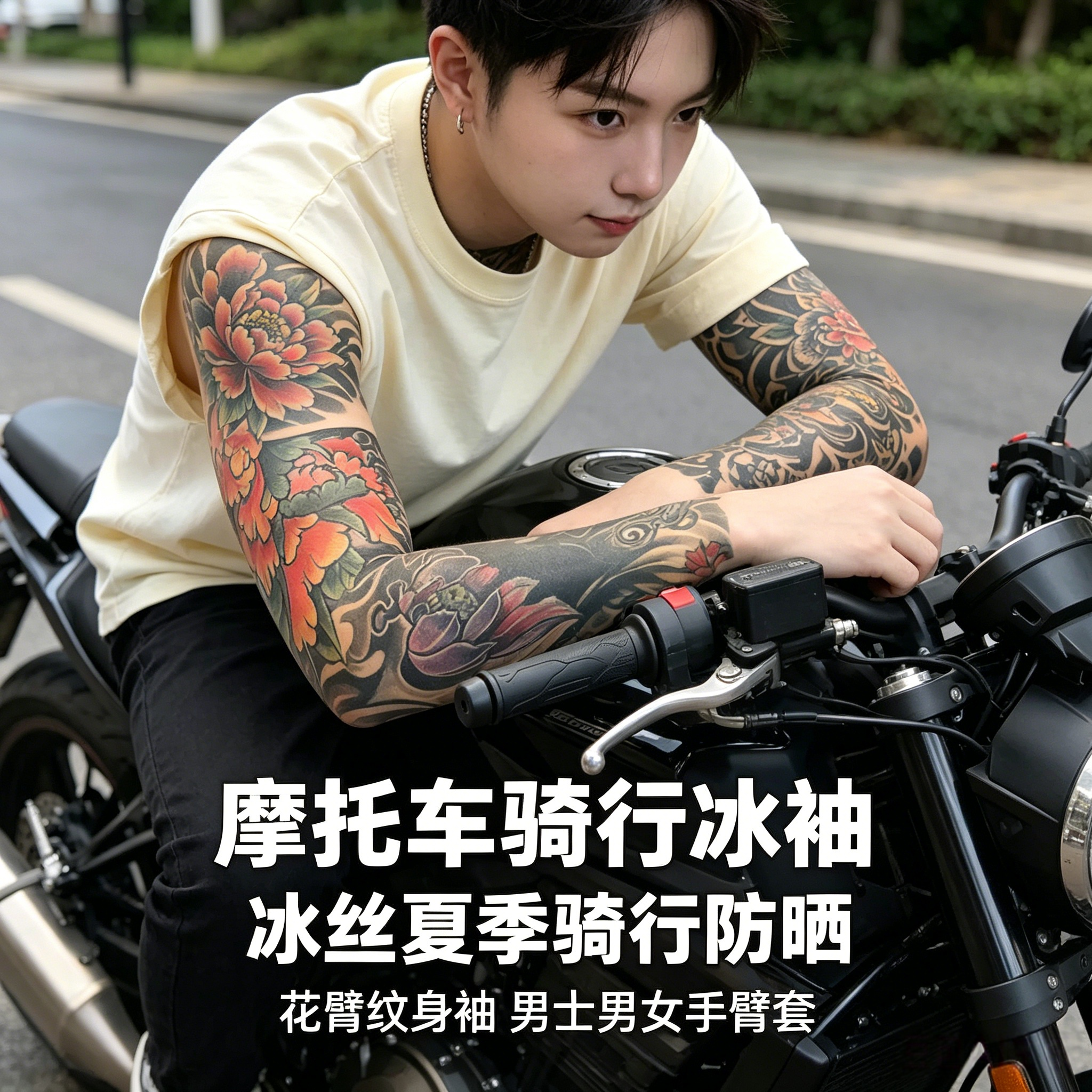 超薄冰丝防晒纹身袖套男女骑行