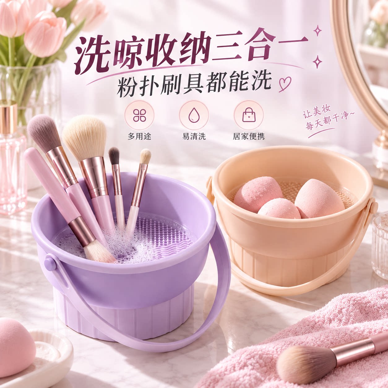 美妆蛋粉扑洗刷清洁盒家用
