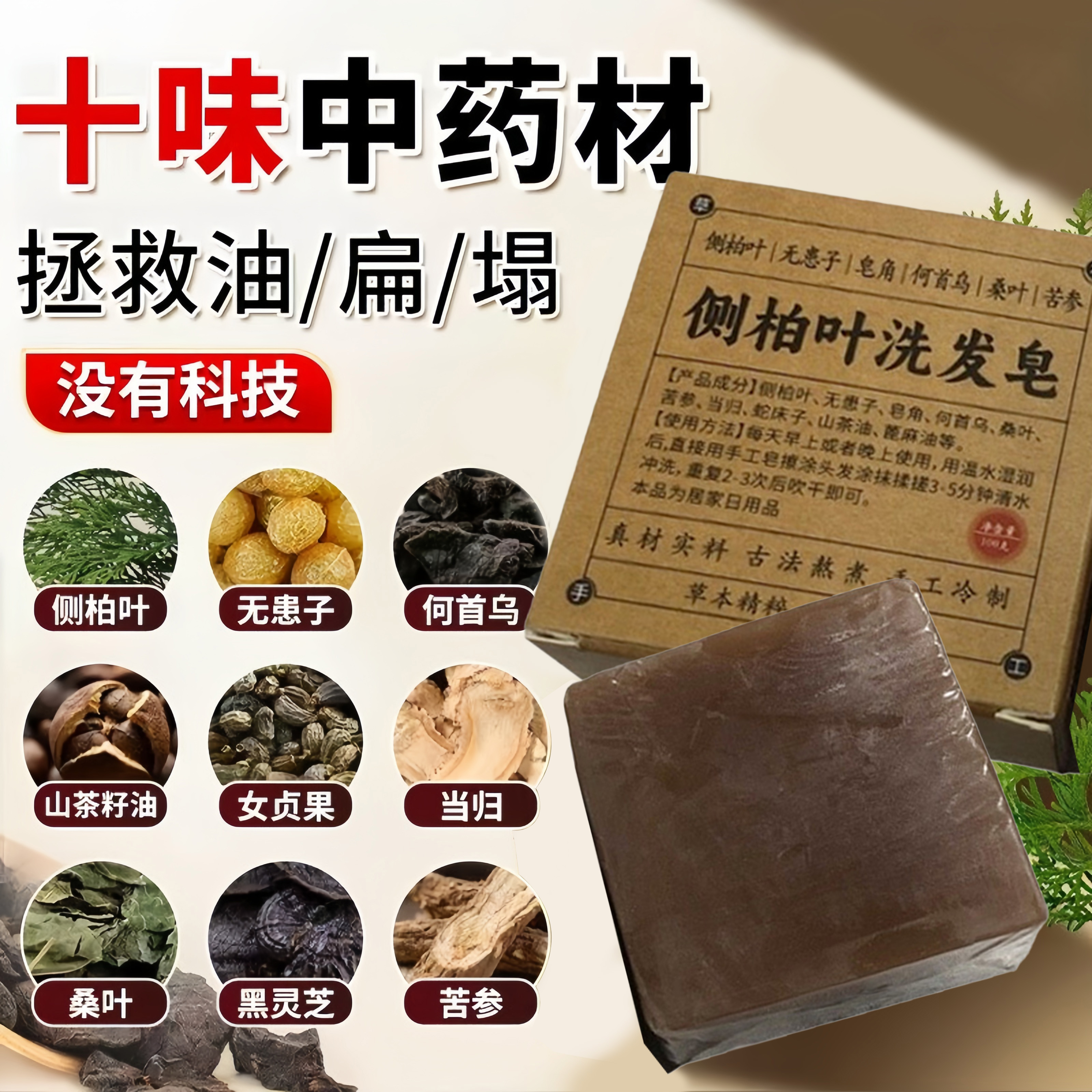 侧柏叶何首乌无患子皂角茶油