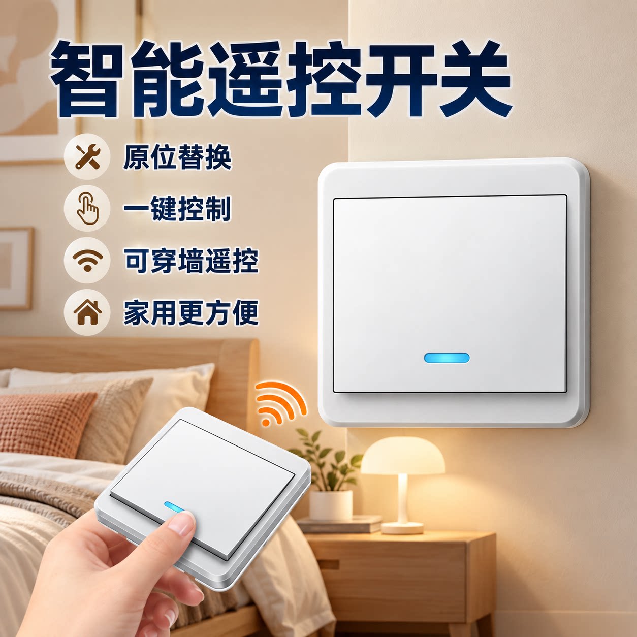 无线智能遥控开关面板免布线220V家用电灯双控随意贴远程控制床头