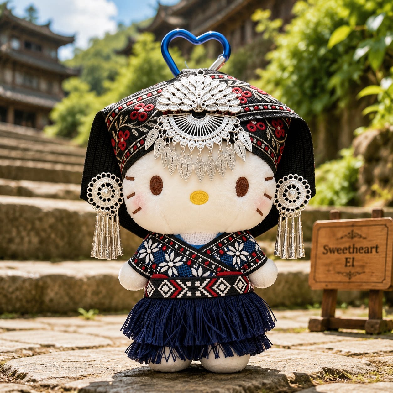 新苗族HelloKitty包挂件民族风刺绣流苏背包挂饰文创伴手礼车载