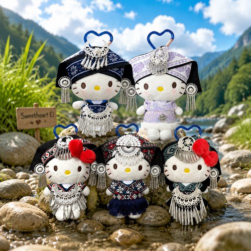 正版HelloKitty苗族少女系列毛绒包包挂件挂饰可爱钥匙扣伴手礼