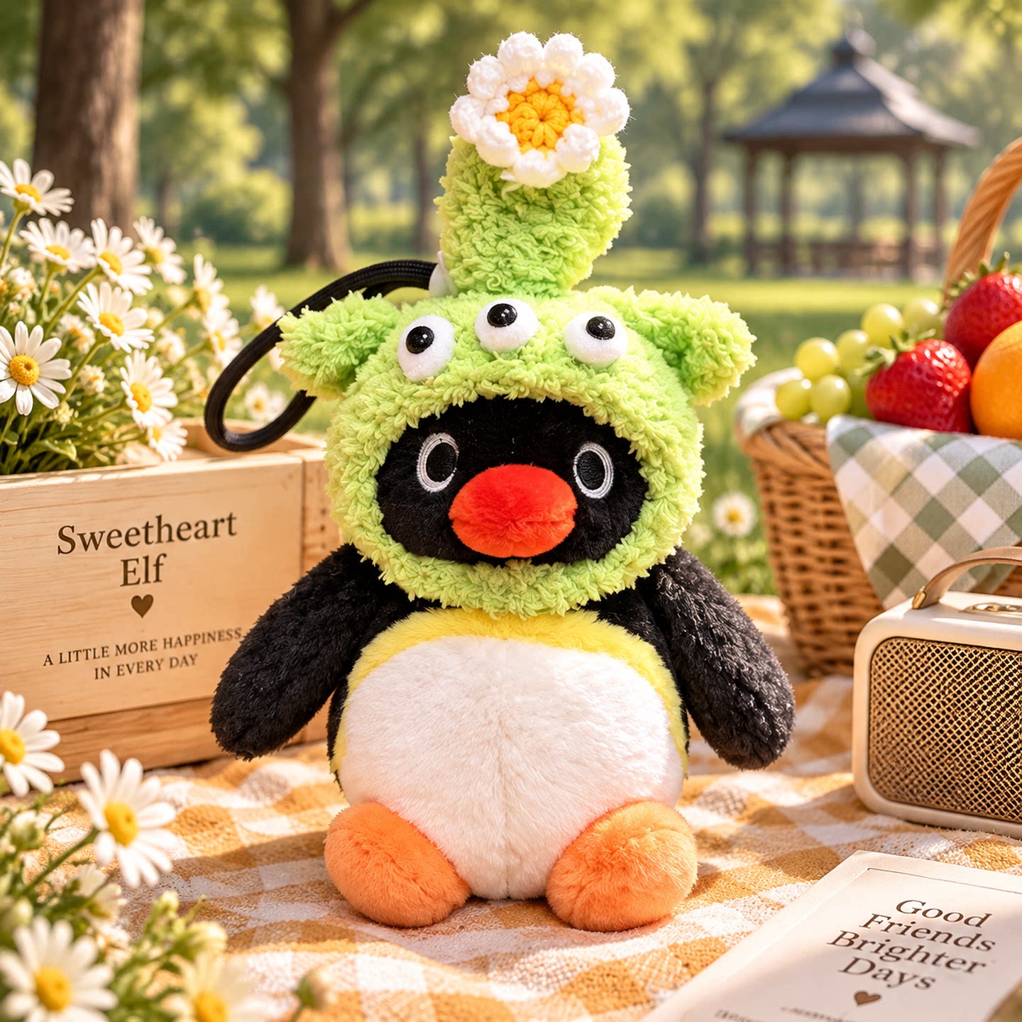 正版pingu企鹅毛绒包挂件可爱针织帽卡通玩偶钥匙扣背包挂饰男女
