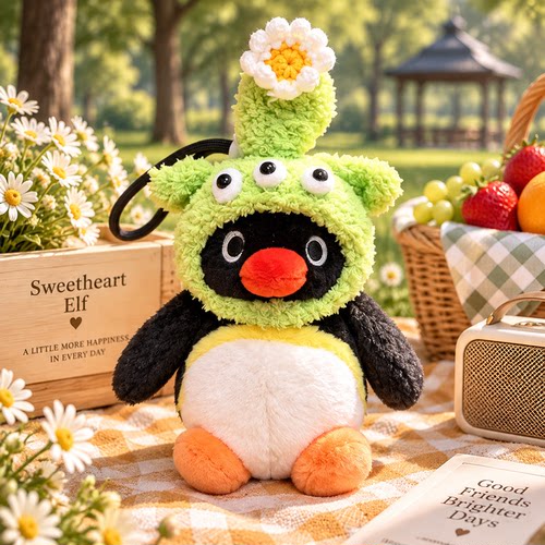 正版pingu企鹅毛绒包挂件可爱针织帽卡通玩偶钥匙扣背包挂饰男女