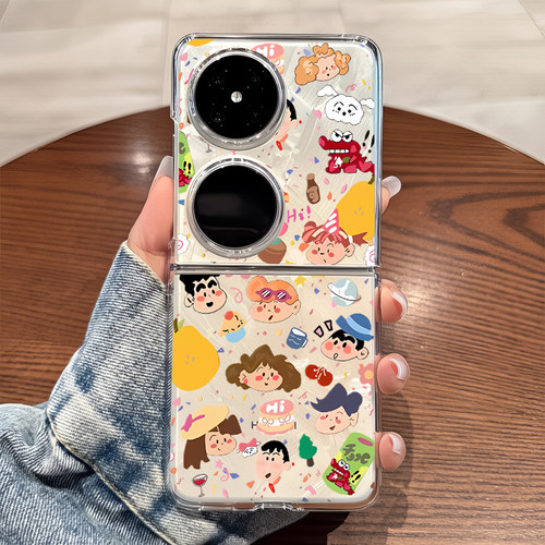适用华为pocket2手机壳p50pockets透明折叠防摔女生novaflip可爱士vivo xflip硬式外壳OPPO Find N3 Flip n2