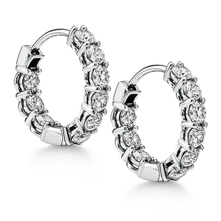 Pt950铂金培育钻石女士耳环爆闪排钻耳饰耳圈耳扣九钻18K金Au750