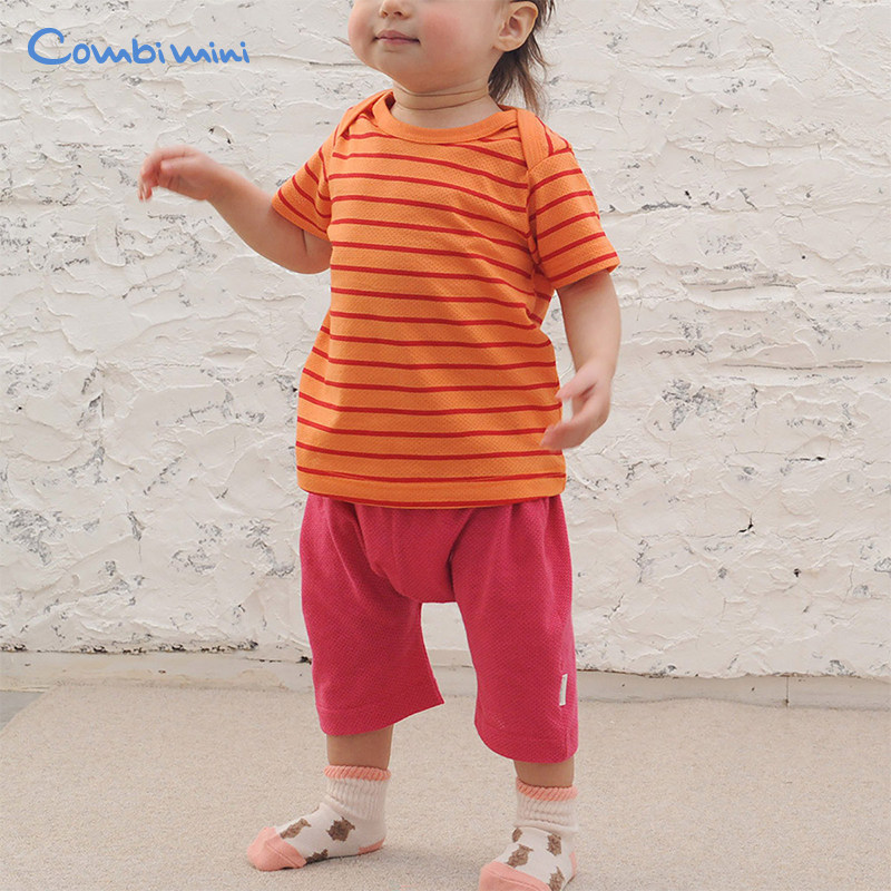 康贝Combi mini春夏季新款婴幼童小童短袖包臀裤套装条纹上衣