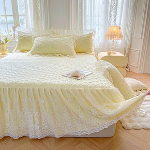 床裙夹棉加厚防滑床罩四季 新款 通用公主蕾丝花边床盖遮丑下摆床单