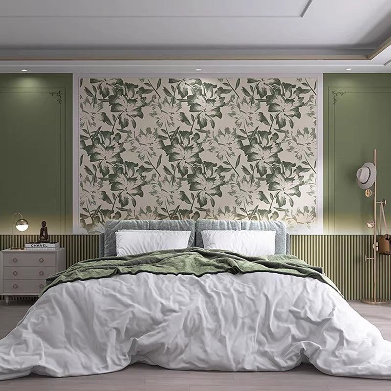 法式墙布绿色石膏线植物花朵壁画墙纸欧式轻奢客厅卧室背景墙壁纸,家装主材,定制壁画,淘宝优惠券,粉丝福利购,淘宝优惠卷