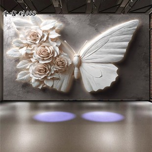 18D立体浮雕蝴蝶墙纸KTV 酒吧装饰壁画凸感墙布网红高档背景壁纸