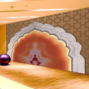 藏式养生馆墙布瑜伽馆墙纸装饰5d壁画健身房背景墙装饰舞蹈室壁纸