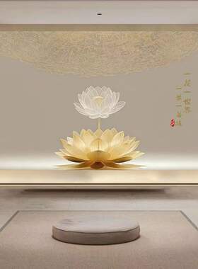 中式静心莲花禅意背景墙定制壁画