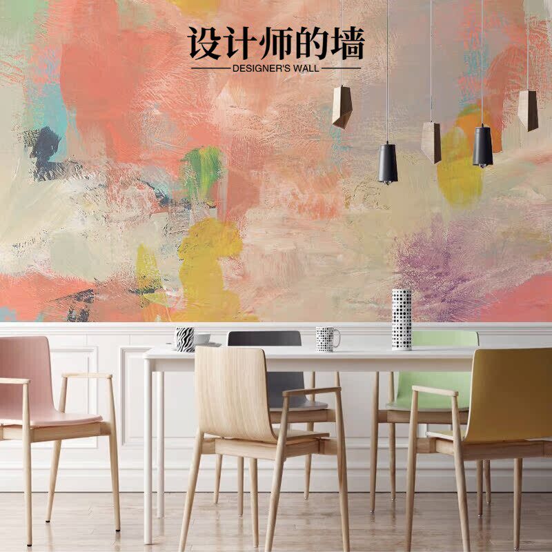 北欧手绘抽象艺术涂鸦个性壁纸客厅电视背景墙纸定制壁画无缝墙布
