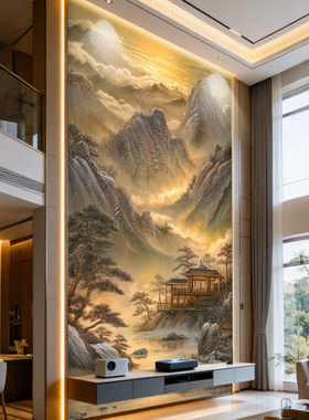 18D立体山水背景墙定制壁画