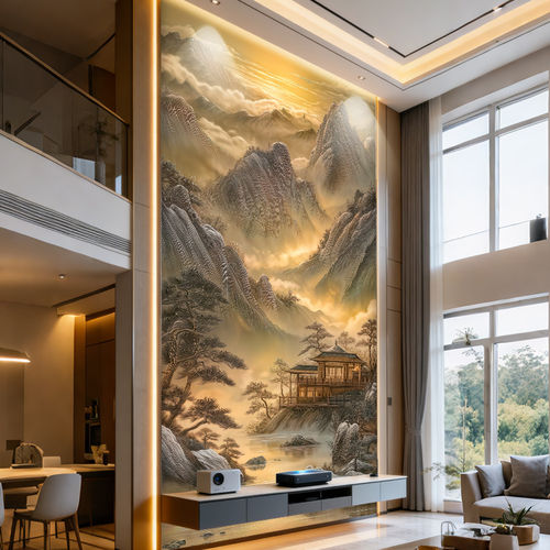 18D立体山水背景墙定制壁画