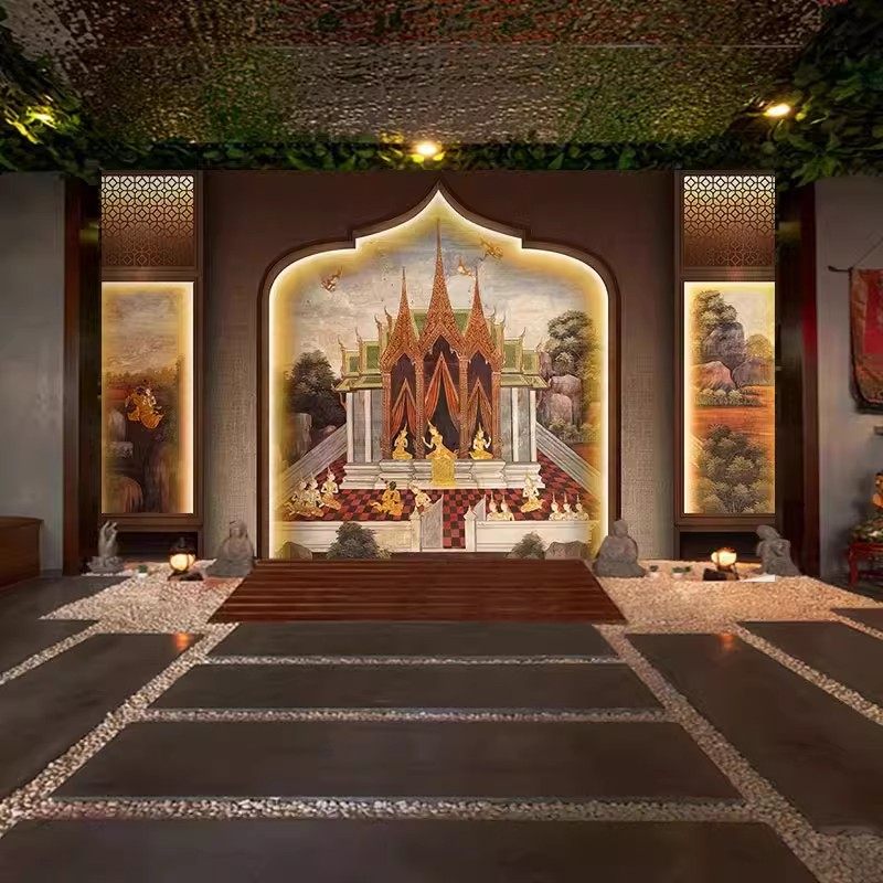 泰式风格壁画按摩店墙纸印度墙布SPA养生馆装饰贴画泰国风情壁纸,家装主材,定制壁画,淘宝优惠券,粉丝福利购,淘宝优惠卷