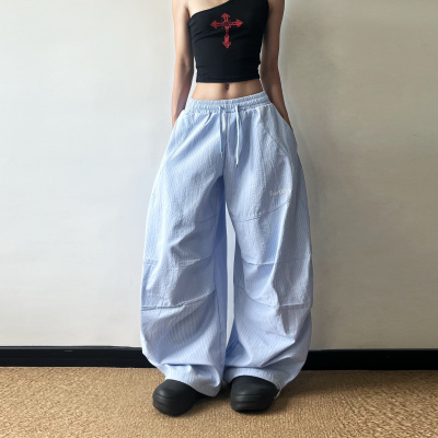 爵士舞条纹慵懒风宽松裤子