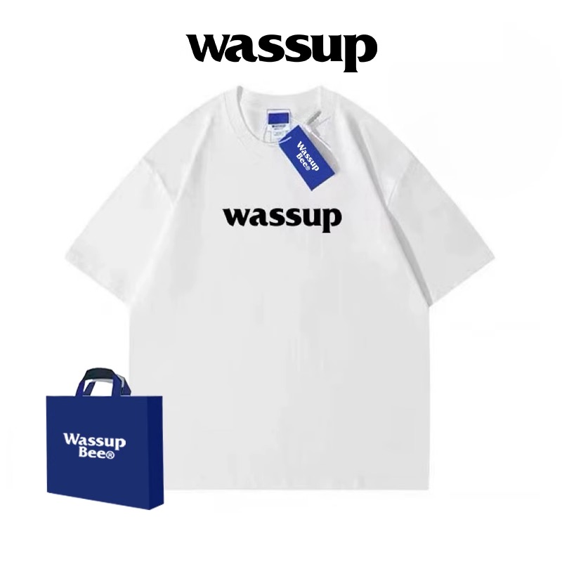 WASSUP BEE潮牌短袖T恤男美式宽松情侣夏潮流纯棉重磅国潮上衣054