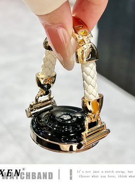 适用华为gt6手表gt5表带新款小香风菱格皮质GT4编绳拼金属watch5智能手表watch4/3pro女士时尚GT3高级感gt2