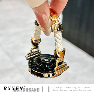 GT3高级感gt2 3pro女士时尚 适用华为gt6手表gt5表带新款 小香风菱格皮质GT4编绳拼金属watch5智能手表watch4