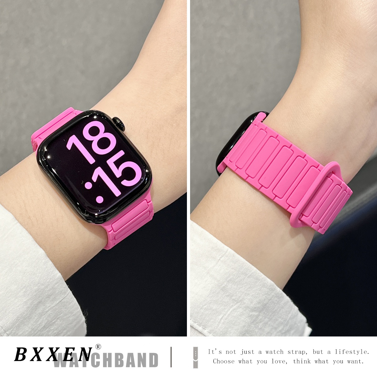 适用苹果手表s11表带s10新款iwatch11手表带三株磁吸硅胶applewatch运动透气S87654代夏ultra男女爆款SE3可爱