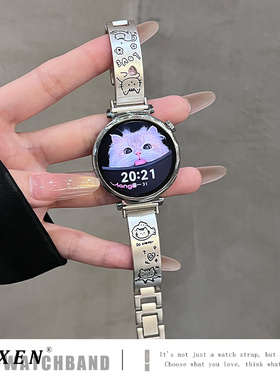适用华为gt6手表gt5表带gt4夏季新款GT5pro可爱猫咪金属表带watch5女智能手表watch4/3pro高级gt3时尚小众gt2