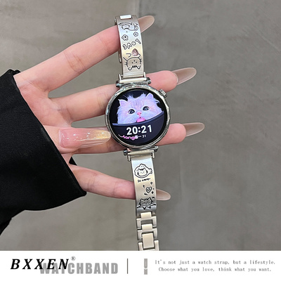 适用华为gt5表带gt4夏季新款GT5pro可爱猫咪金属表带watch5女智能手表watch4/3pro高级gt3时尚小众gt2男腕带