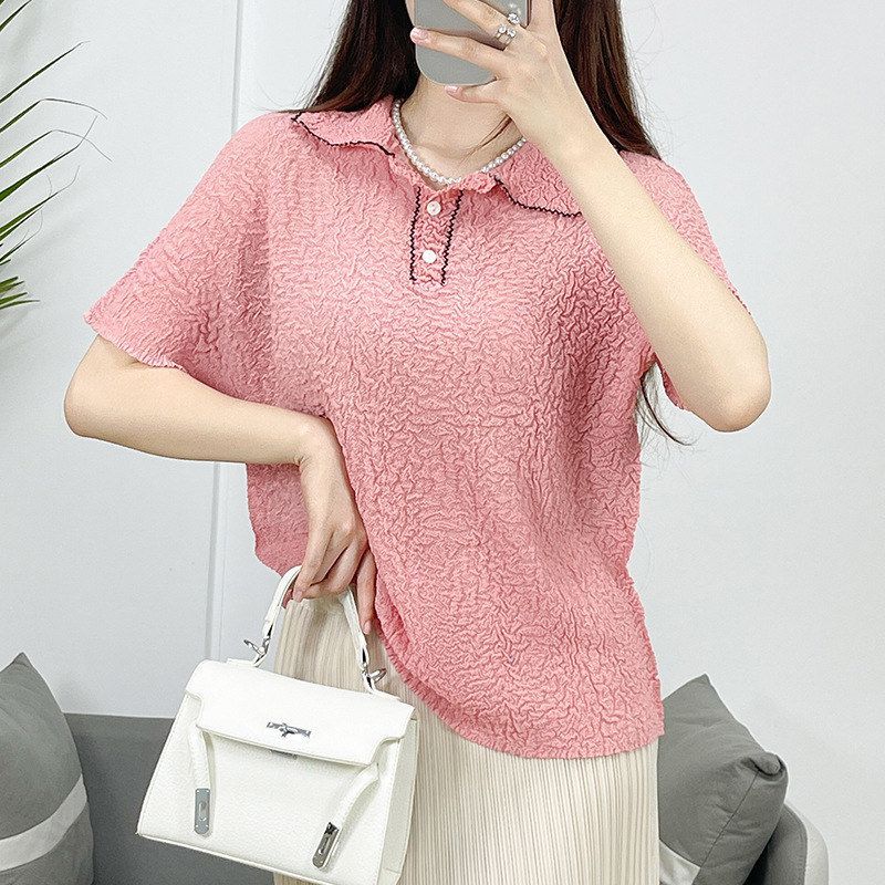 修身三宅纯色褶皱上衣2024休闲