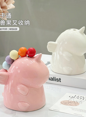 独角兽不锈钢水果叉子罐子摆件