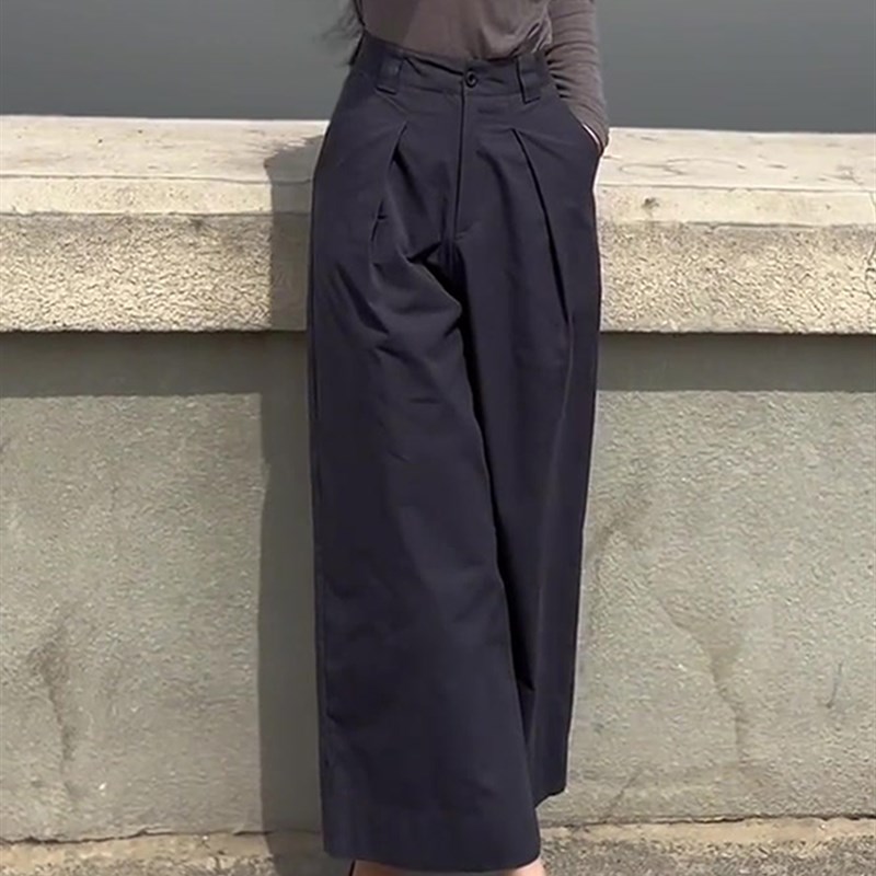 百搭垂感西装裤女大码胖mm梨型身材显瘦高腰设计高级阔腿九分裤子