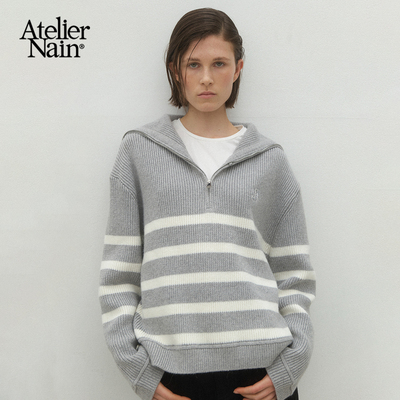 【一枝南南同款】Atelier Nain2025年秋季新款条纹针织衫毛衣女