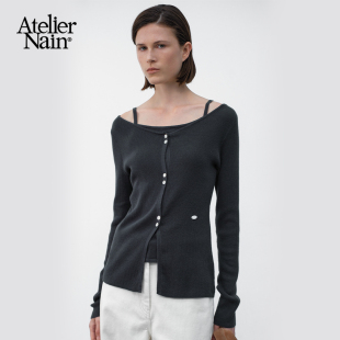 Atelier Nain2025年秋冬新款针织开衫时尚小众一字肩设计感上衣女