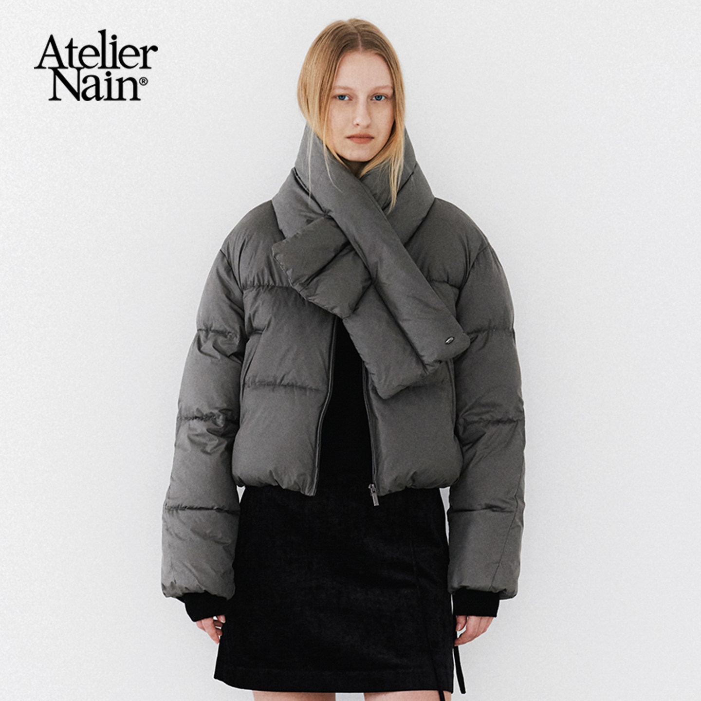 Atelier Nain2025年冬季新款棉服短款可拆卸围巾女宽松保暖外套