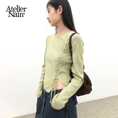 Atelier Nain2026年秋季新款针织衫极简风系扣开衩设计感打底衫女