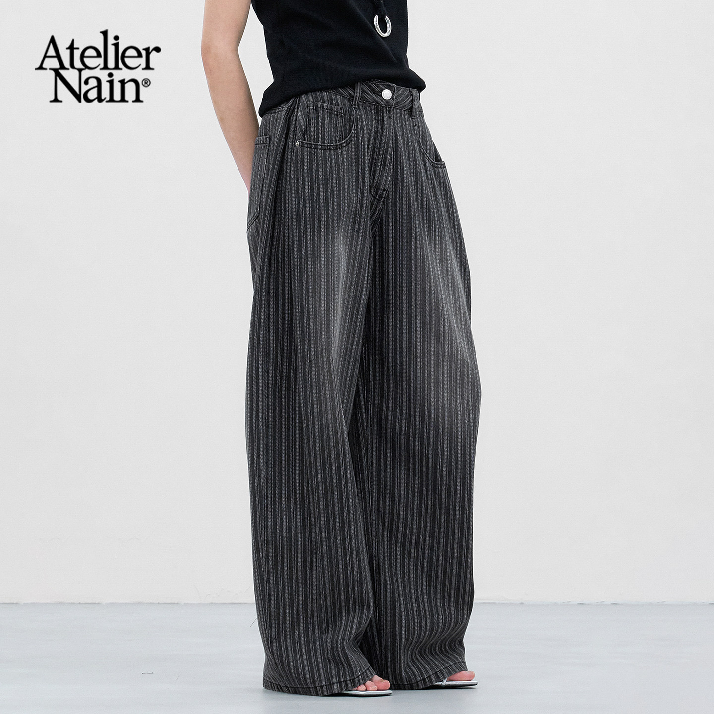 Atelier Nain2026年夏季新款老钱风竖条纹阔腿裤宽松垂感小众长裤