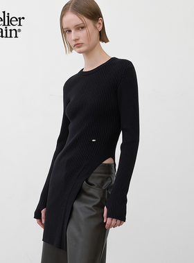 Atelier Nain2025年秋冬新款修身显瘦时尚开衩设计长袖针织套头衫