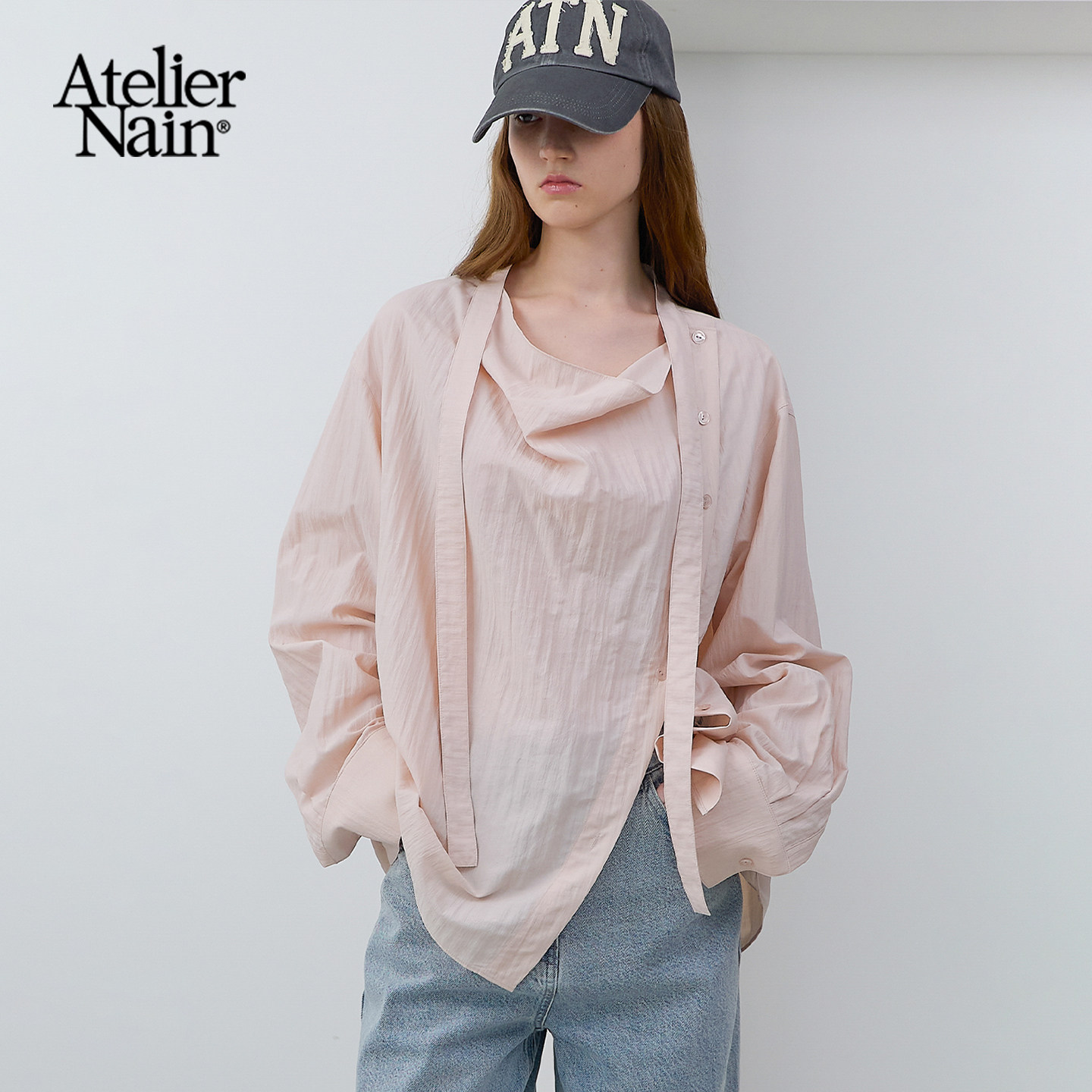Atelier Nain2026年春季新款系带设计感衬衫女韩版小众长袖上衣