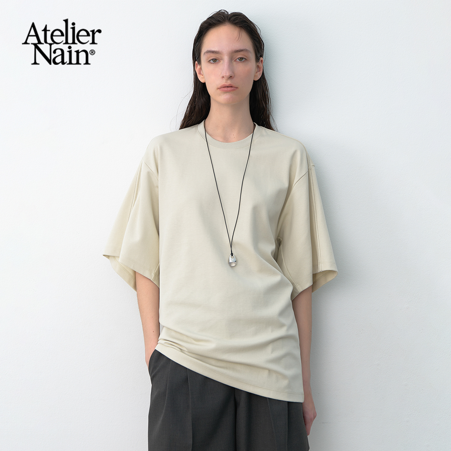 Atelier Nain2025年夏季新款宽松短袖T恤松弛感设计感中长款上衣