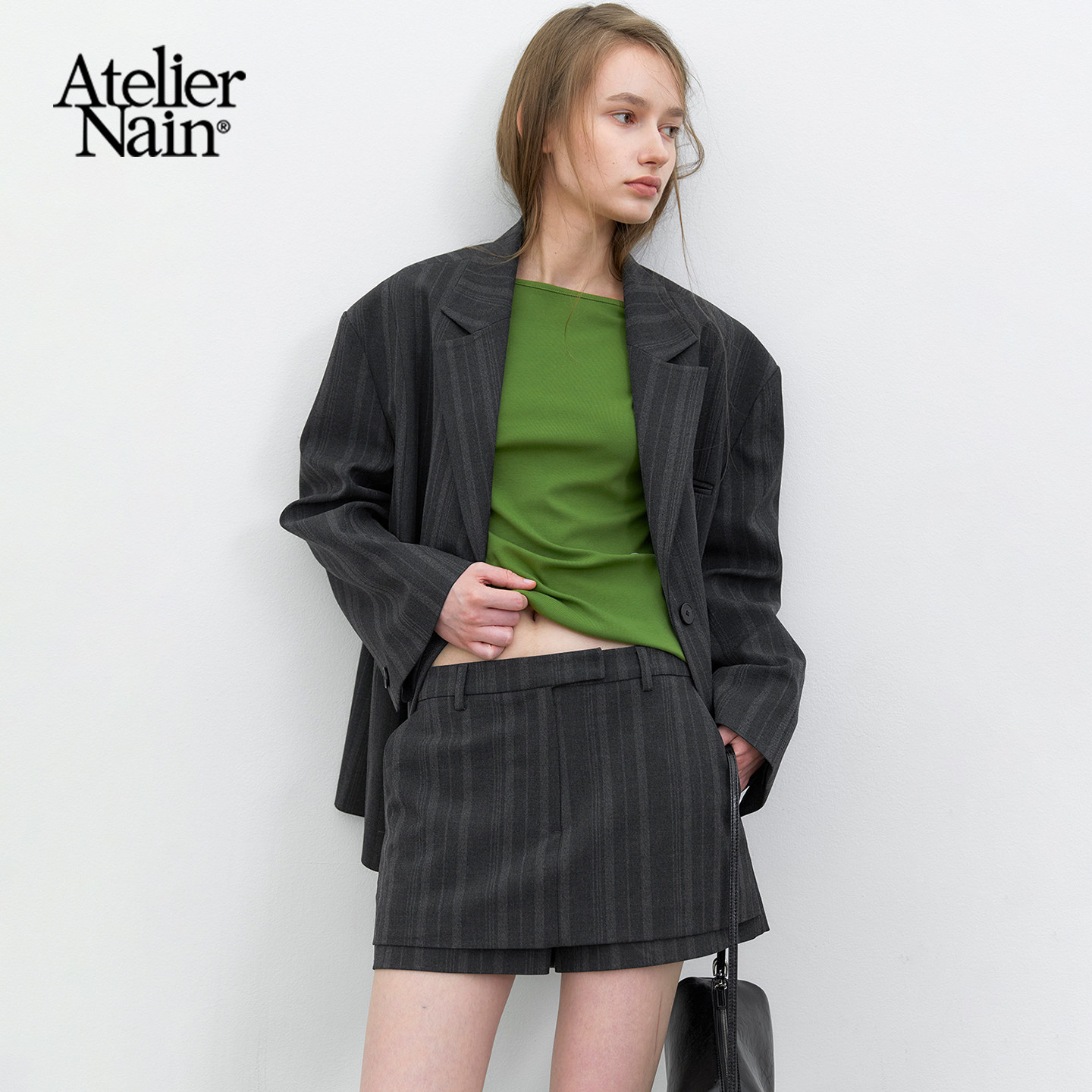 Atelier Nain2026年秋冬新款轻熟风条纹西装外套女高级感通勤上衣