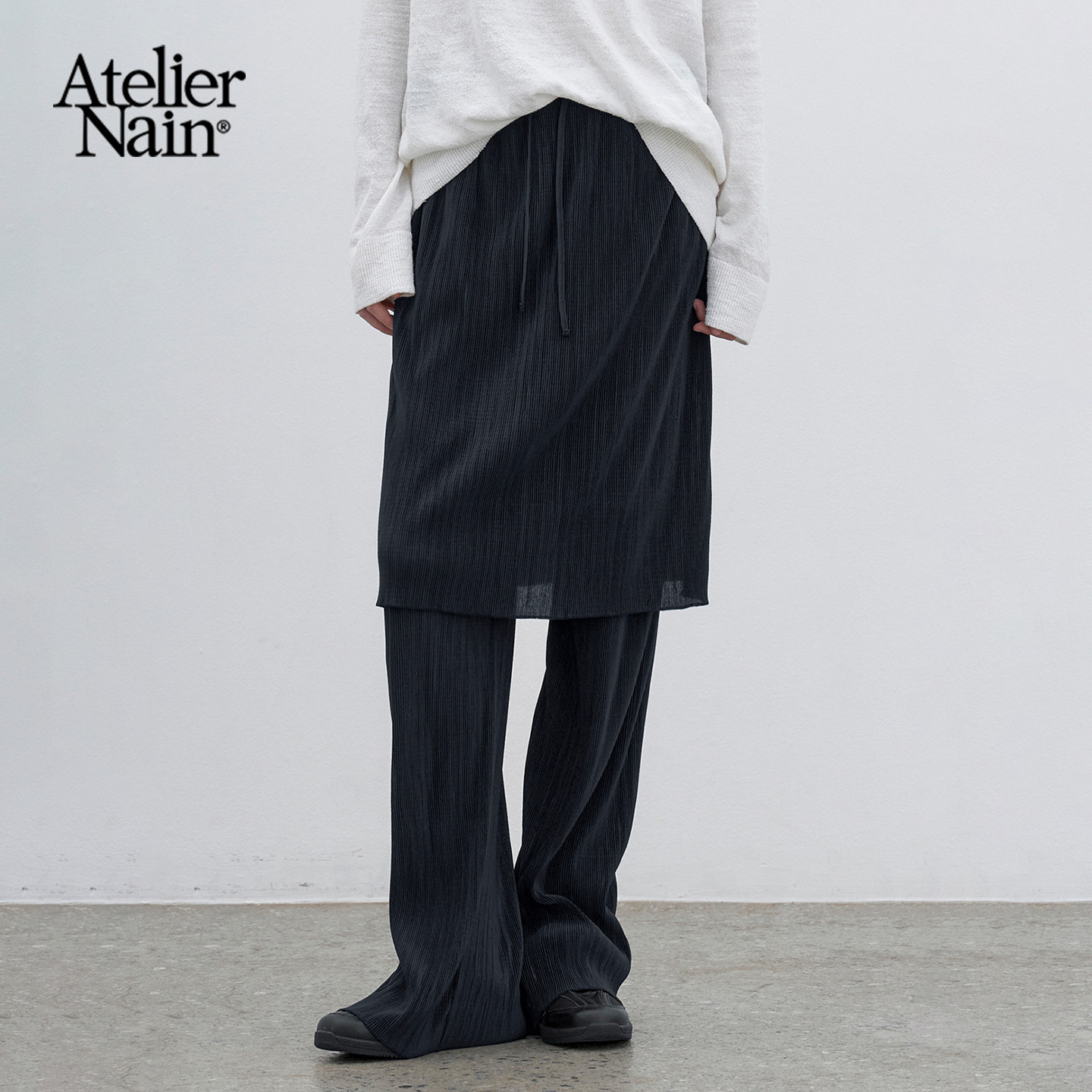Atelier Nain2026年春季新款褶皱设计裙裤女叠穿小众显瘦直筒裤