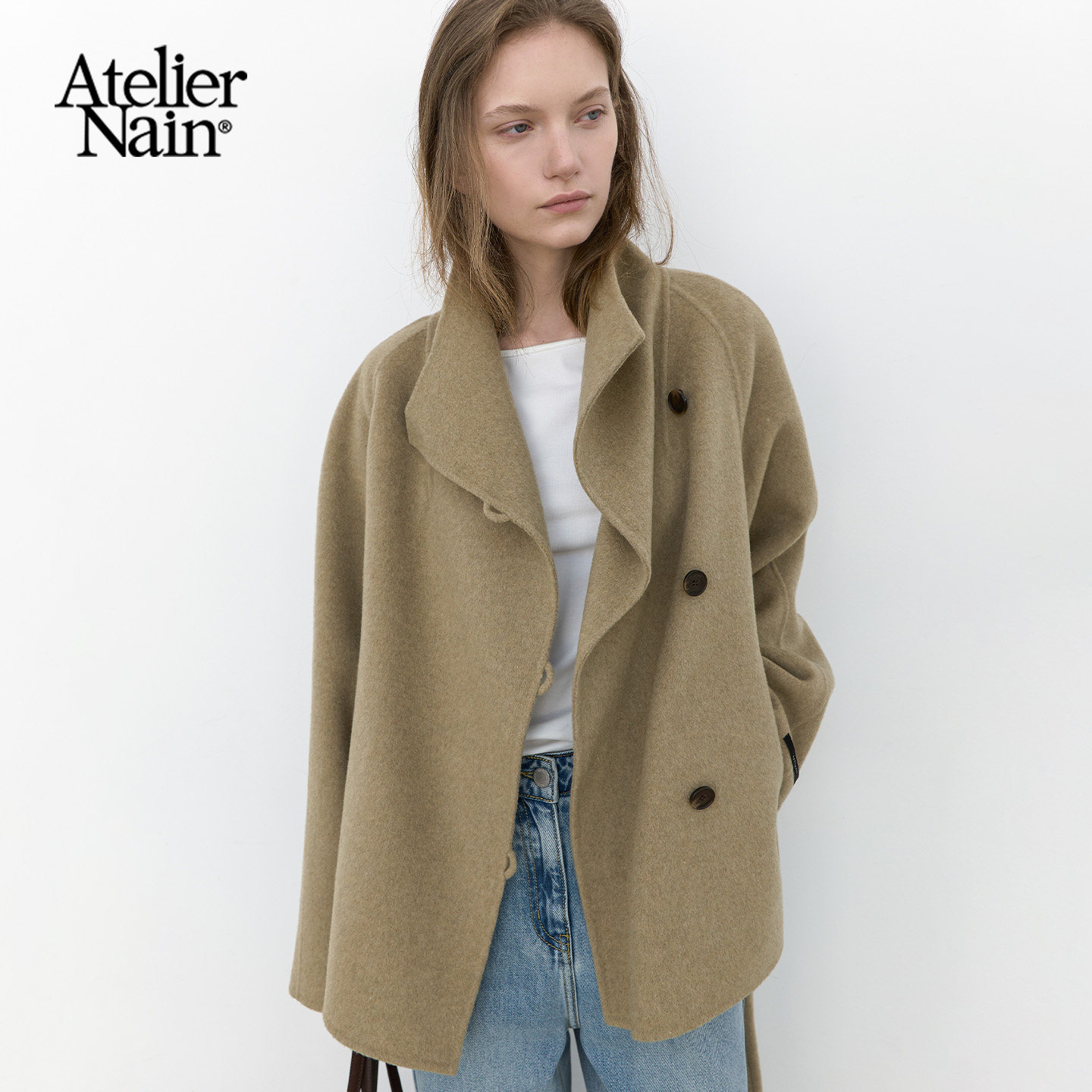 Atelier Nain2026年秋冬新款老钱风立领羊毛大衣女小众毛呢外套