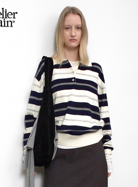 Atelier Nain2025年冬季新款条纹针织衫复古学院风翻领POLO衫上衣
