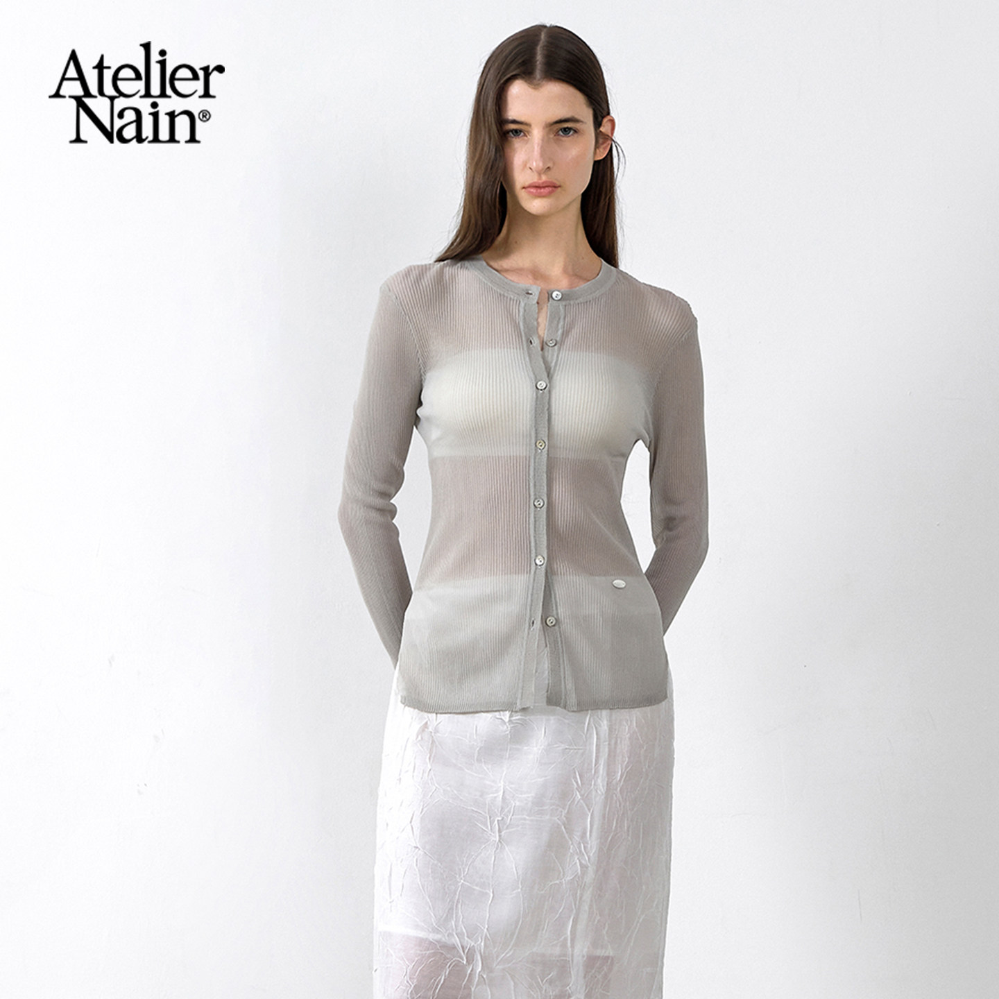 Atelier Nain2025年夏季新款薄款短开衫韩版网纱长袖上衣