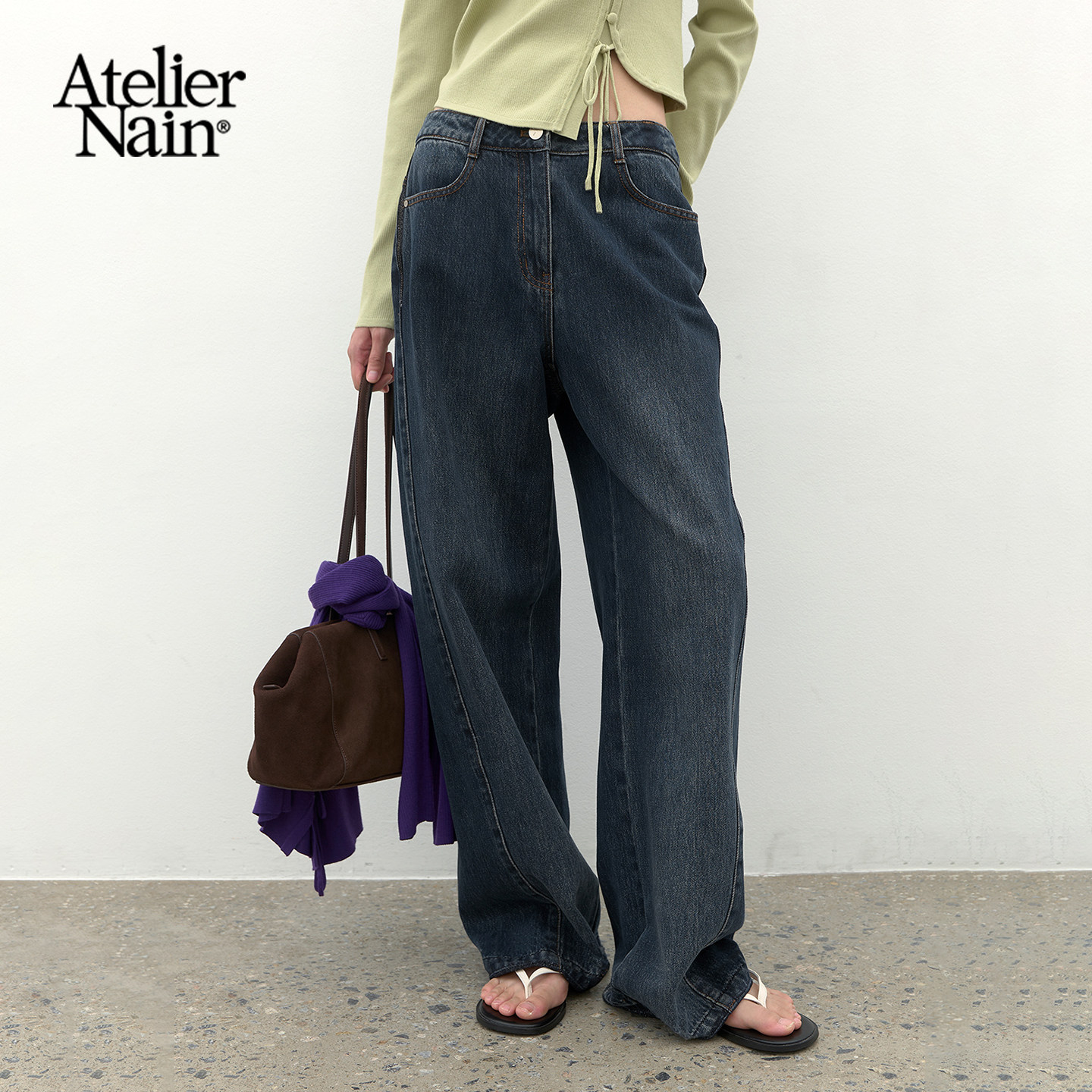 Atelier Nain2026年秋季新款复古水洗阔腿牛仔裤女宽松直筒长裤