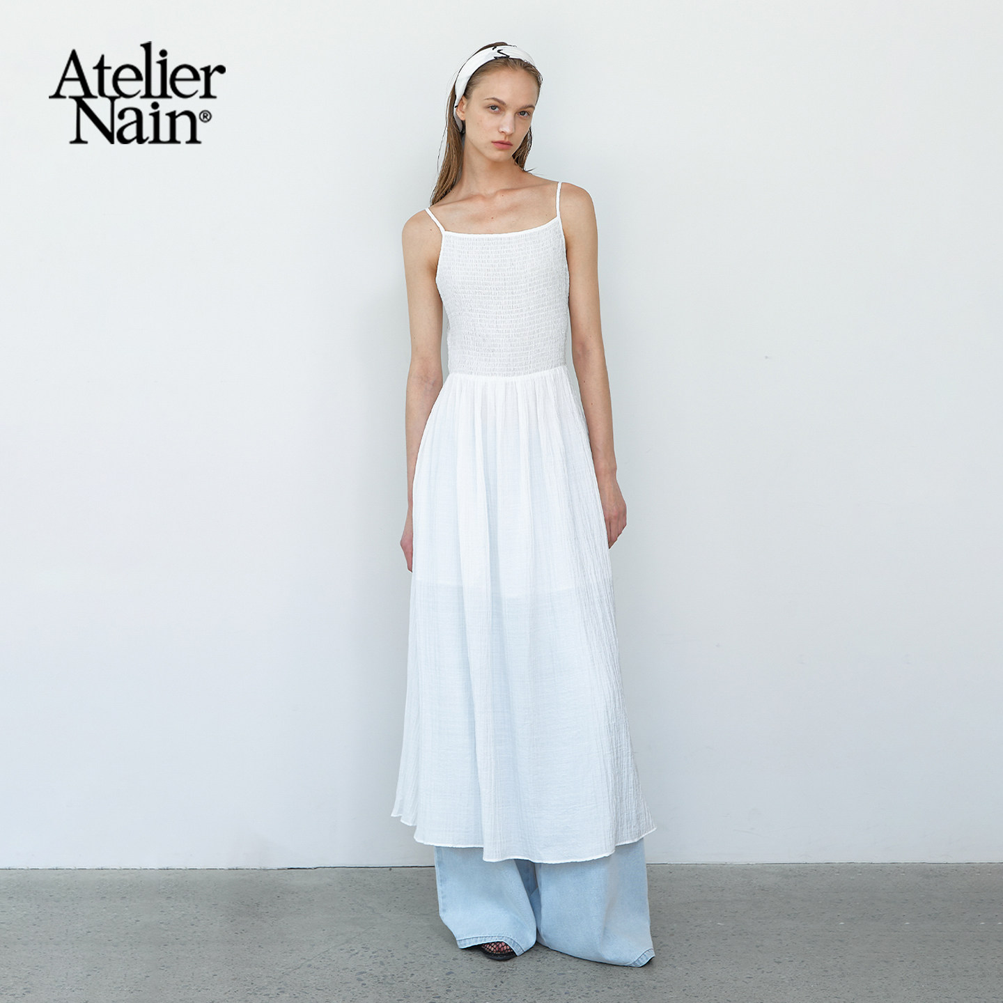 Atelier Nain2025年夏季新款吊带连衣裙韩版通勤显瘦开叉长裙女