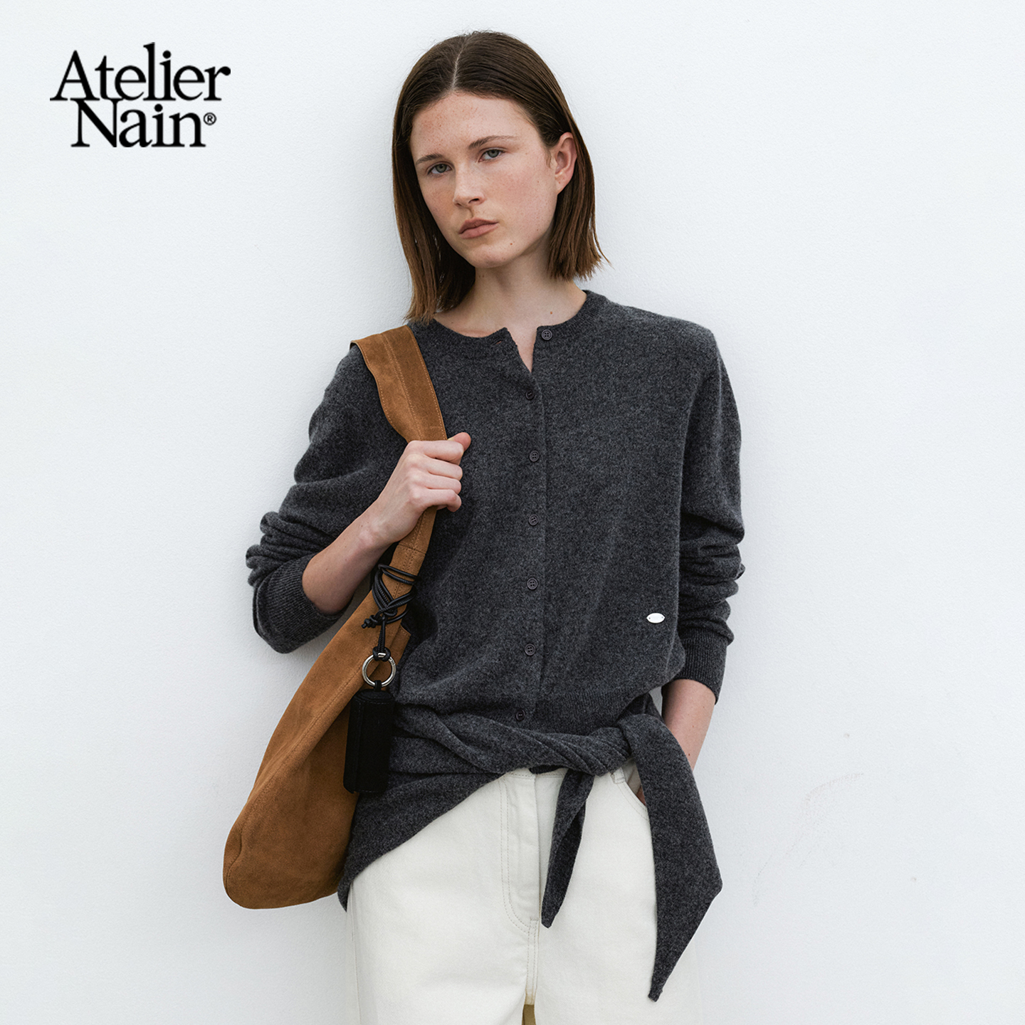 Atelier Nain2025年秋冬新款羊毛针织开衫女轻熟风时尚保暖毛衣