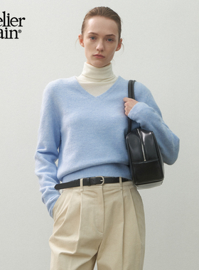 Atelier Nain2025年冬季新款针织衫极简风韩版V领毛衣女logo设计