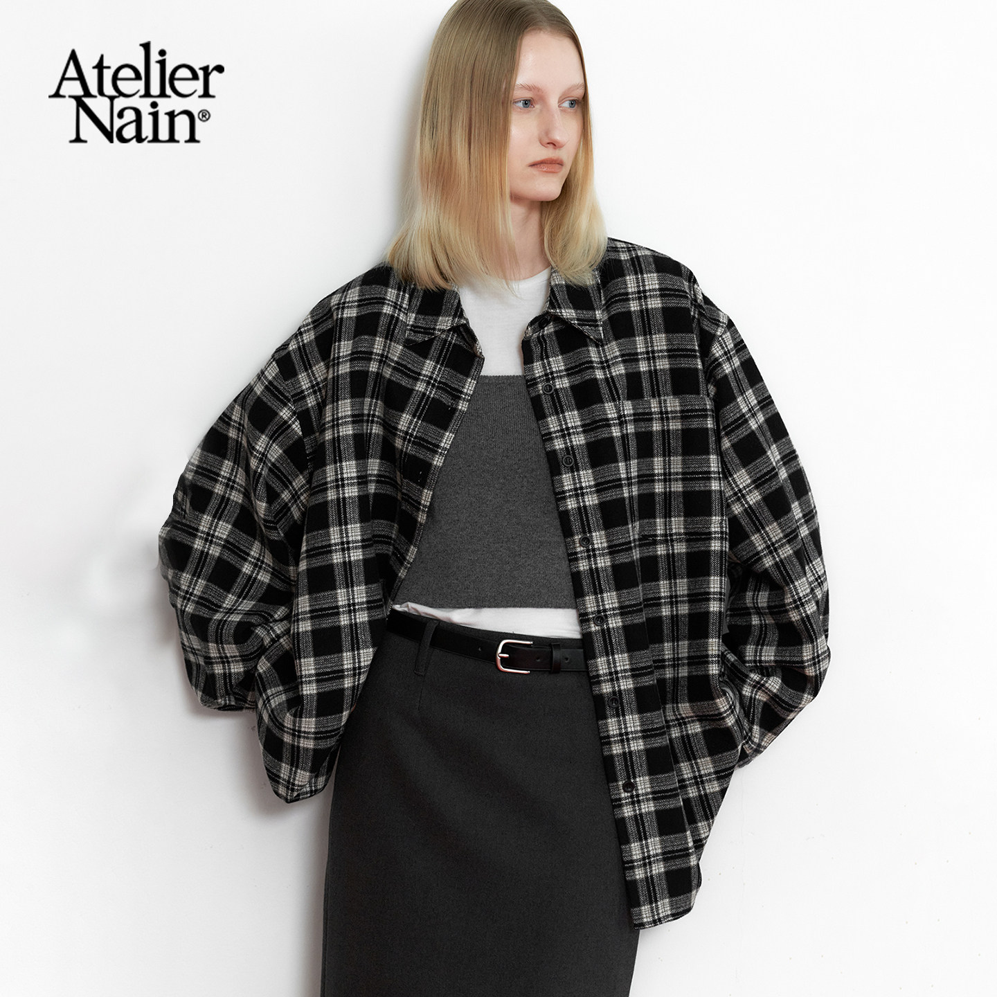 Atelier Nain2025年冬季新款格子衬衫女韩版宽松复古休闲通勤上衣